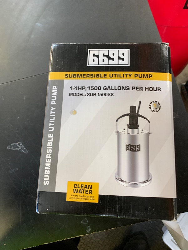 Photo 1 of 6699 1/4HP Stainless Steel Water Pump 1500GPH Submersible Utility Pump for Pools Ponds Hot Tubs Flooded Basements Sump Pit Crawl Space Shallow Water Draining SUB 1500SS