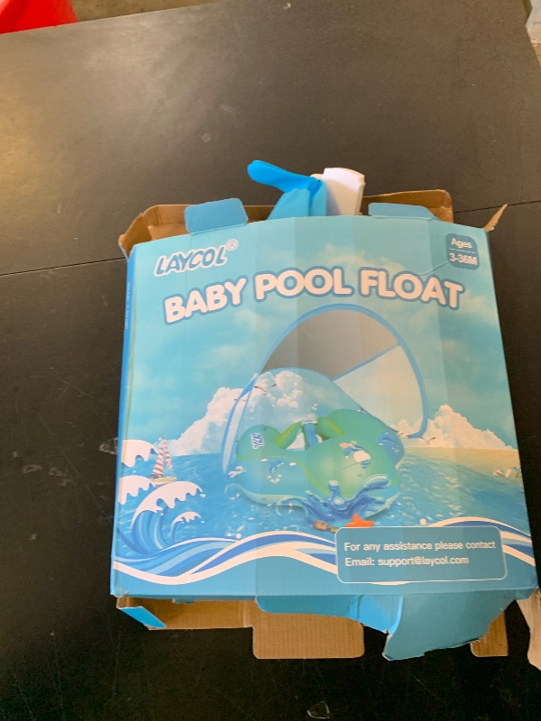 Photo 1 of LAYCOL Baby Swimming Float Inflatable Baby Pool Float Ring with Sun Protection Canopy,add Tail no flip Over for Age of 3-36 Months (Blue, L)