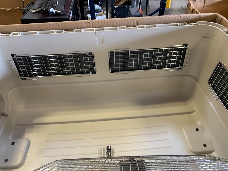 Photo 1 of SportPet Designs Plastic Kennels Rolling Plastic Airline Approved Wire Door Travel Dog Crate, XXX-Large, Gray