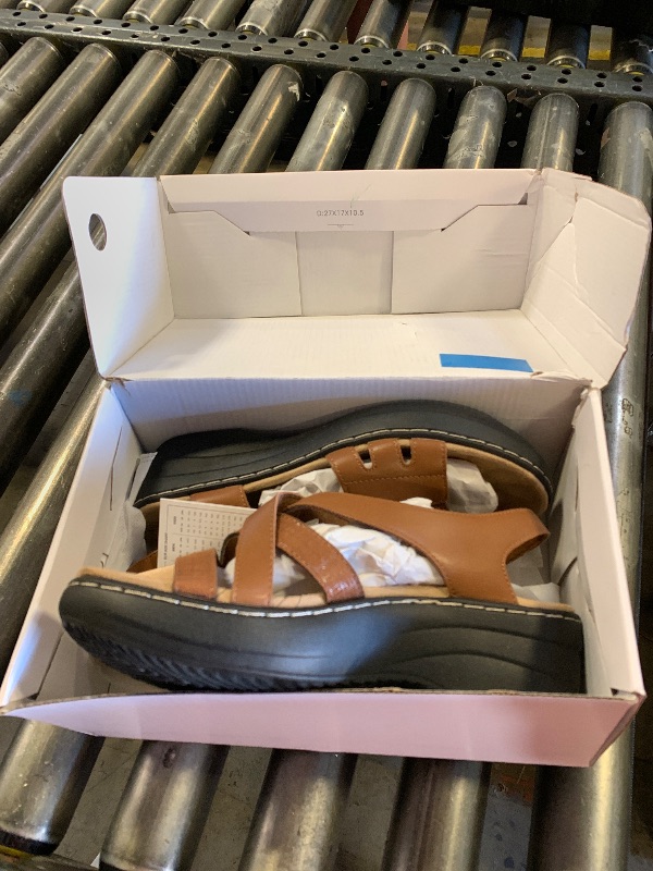 Photo 1 of DREAM PAIRS Women's Comfortable Arch Support Wedge Sandals Open Toe Summer Walking Shoe,Size 7.5,Brown,DWUMWS2510