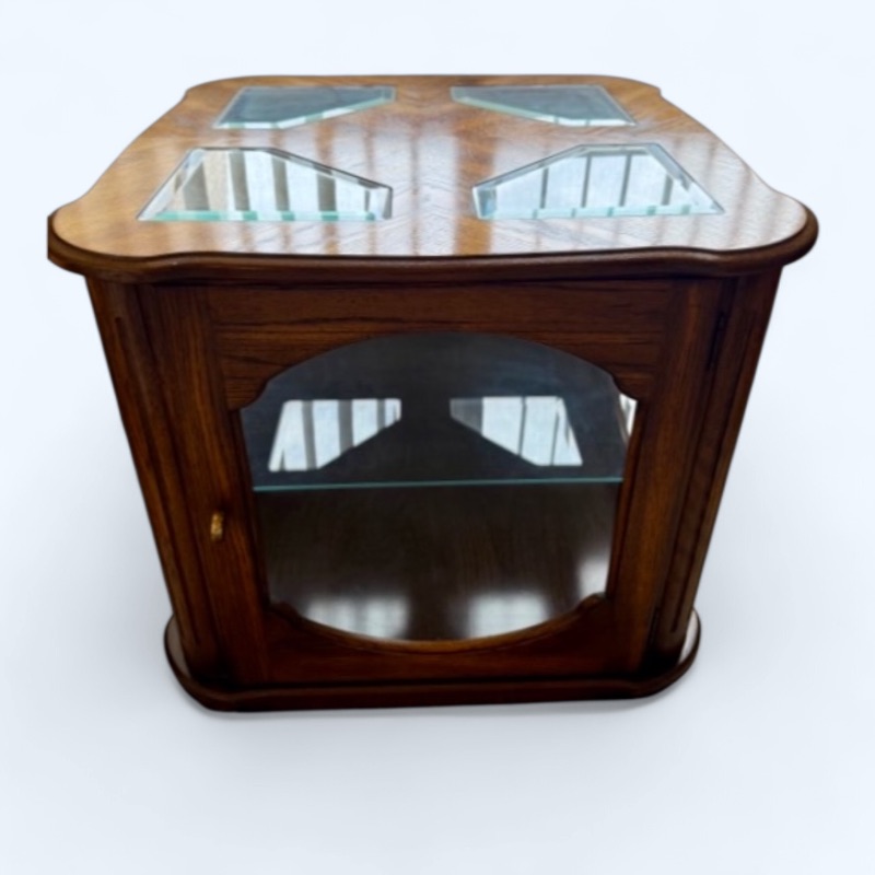 Photo 1 of VINTAGE WALNUT W GLASS INSETS END TABLE 25” x 24” H22”