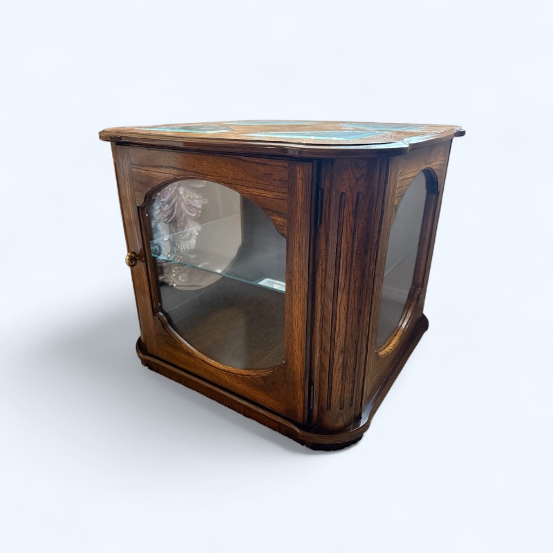 Photo 1 of VINTAGE WALNUT W GLASS INSETS END TABLE 25” x 24” H22”