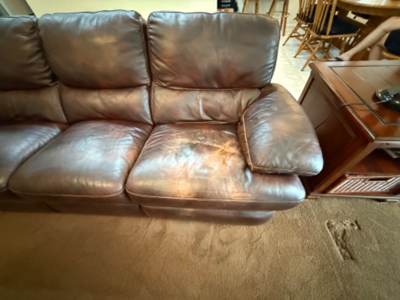 Photo 1 of LA-Z-BOY CHOCOLATE BROWN LEATHER RECLINER SOFA
