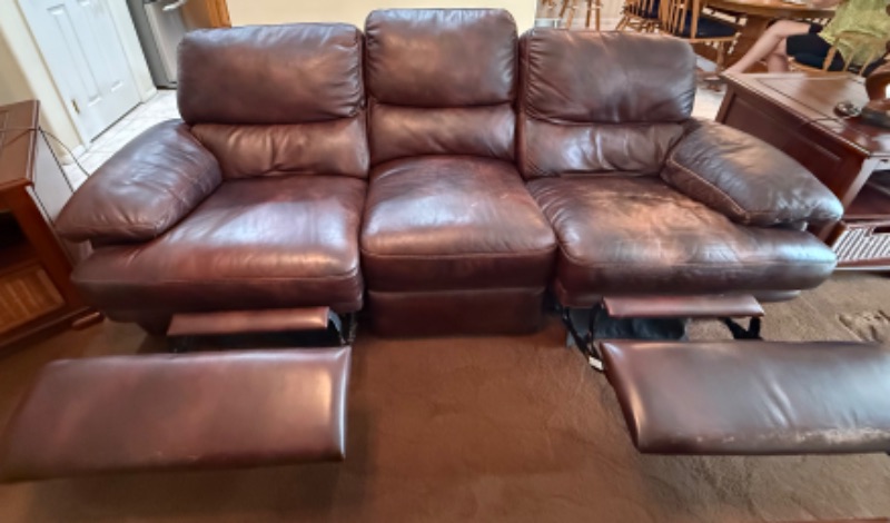 Photo 1 of LA-Z-BOY CHOCOLATE BROWN LEATHER RECLINER SOFA
