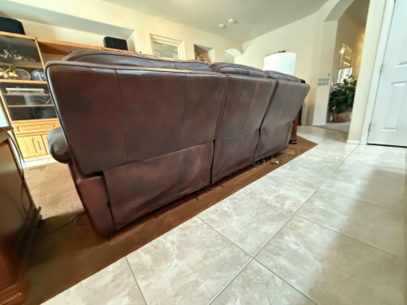 Photo 1 of LA-Z-BOY CHOCOLATE BROWN LEATHER RECLINER SOFA

