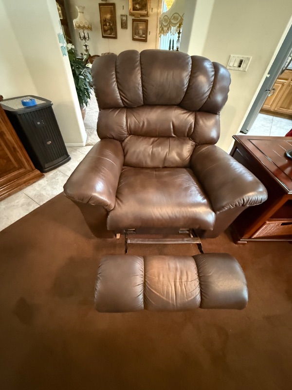 Photo 1 of LA-Z-BOY CHOCOLATE BROWN LEATHER RECLINER SOFA
