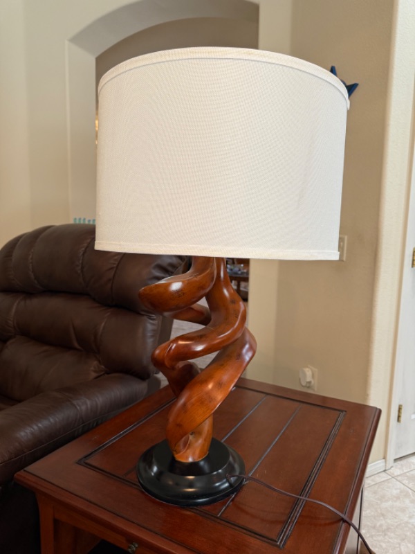 Photo 1 of MID CENTURY MODERN SCULPTED WALNUT TABLE LAMP H33”