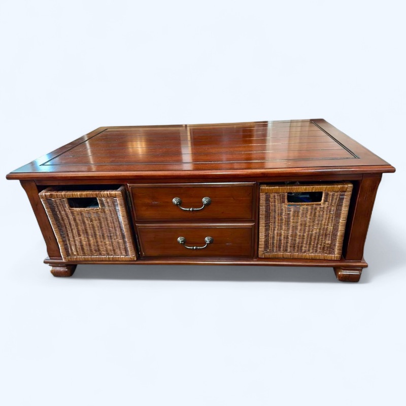 Photo 1 of WALNUT WOOD COFFEE TABLE W 2 PULL OUT BASKET  52”x33” H20”