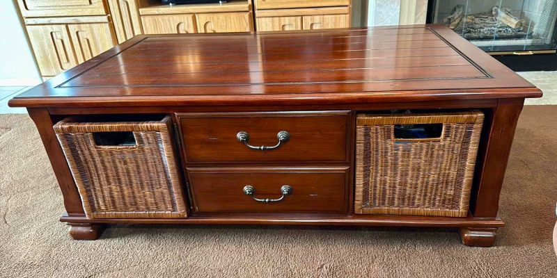 Photo 1 of WALNUT WOOD COFFEE TABLE W 2 PULL OUT BASKET  52”x33” H20”