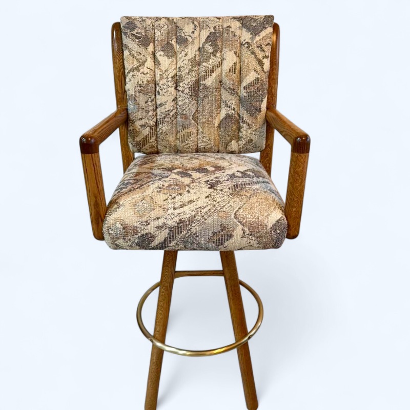 Photo 1 of TALL OAK SWIVEL UPHOLSTERED BAR STOOL SEAT H 33”