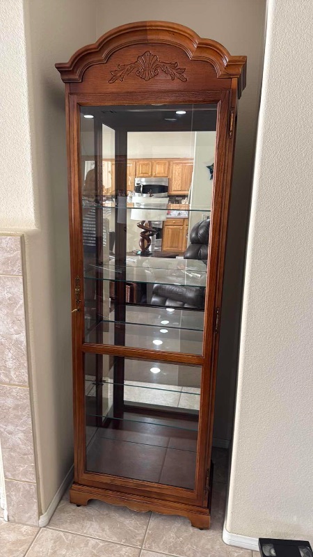 Photo 1 of HOWARD MILLER WALNUT WOOD CURIO DISPLAY CABINET 24”x12” H78”