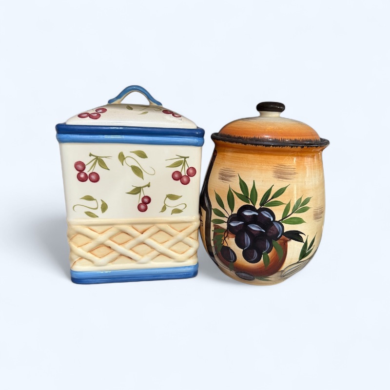 Photo 1 of 1990 INSPIRADO BISCOTTI HAND-PAINTED COOKIE JARS, TUSCAN STYLE CERAMIC COOKIE JAR