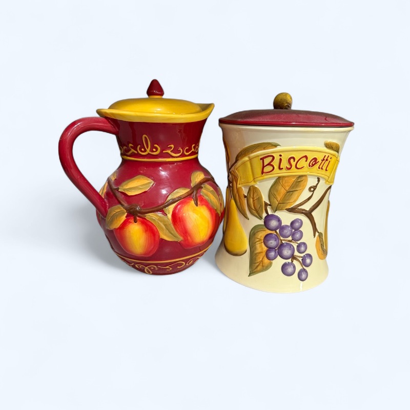 Photo 1 of 2-VINTAGE NONNI'W HAND PAINTED BISCOTTI COOKIE JARS