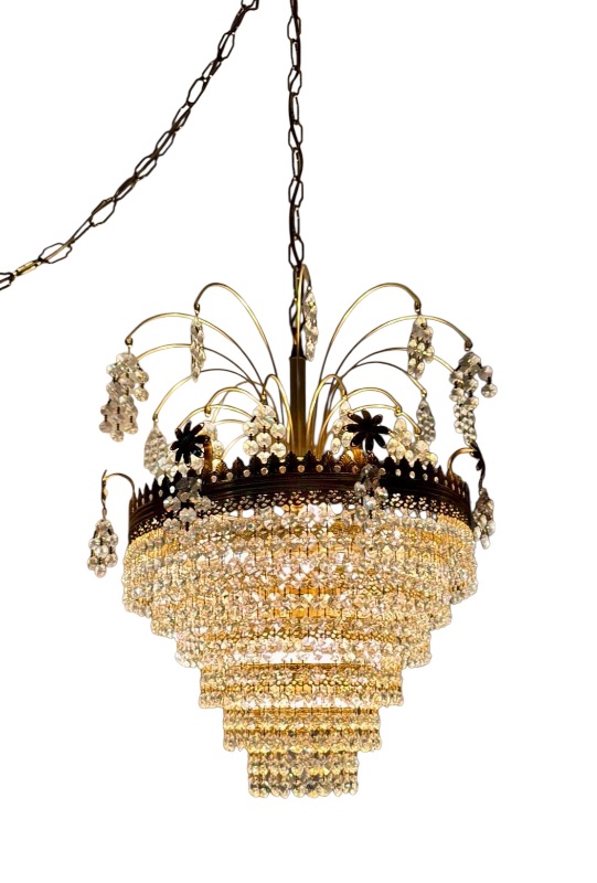 Photo 1 of HANGING TIERED CHANDELIER W DANGLING FAUX CRYSTAL W15” H23”