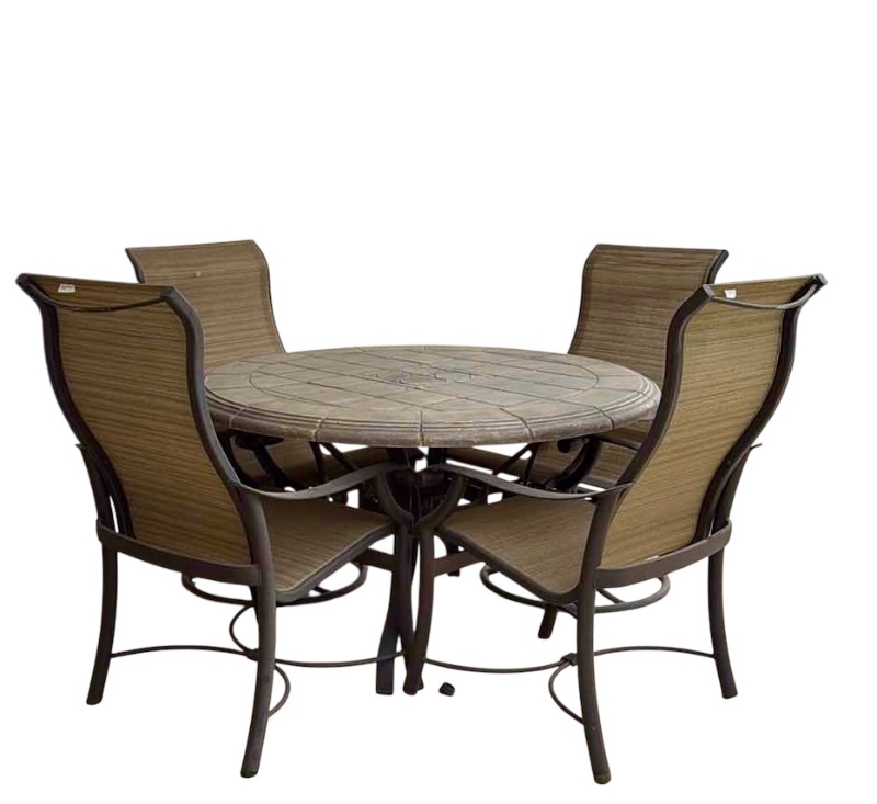 Photo 1 of 50” ROUND HEAVY PATIO TABLE W 2 ARM SWIVEL CHAIRS & 2 ARM CHAIRS