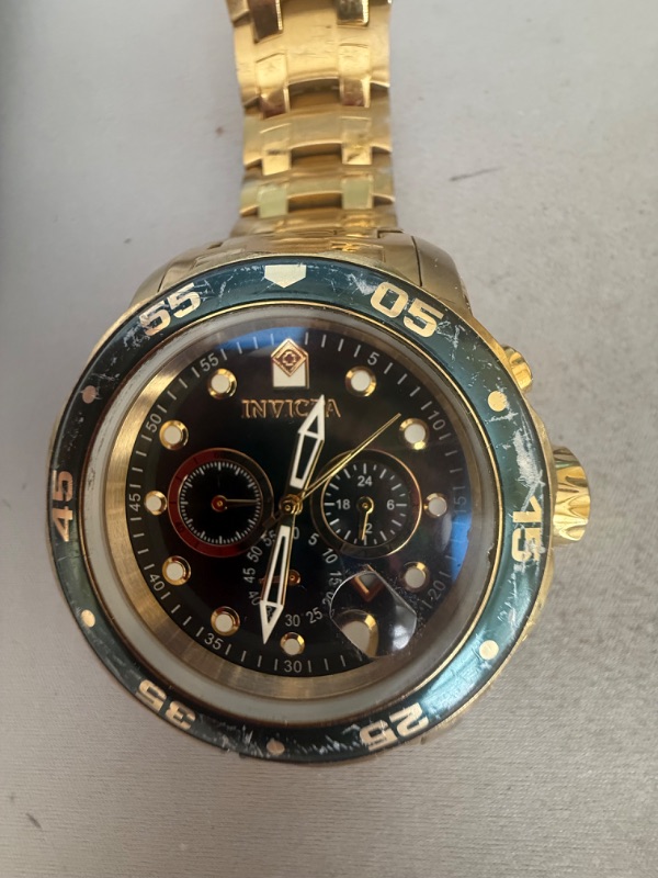 Photo 1 of INVICTA MENS PRO DIVER SCUBA SWISS CHRONOGRAPH BLACK DIAL GREEN 18K GOLD PLATED WATCH MODEL #80047