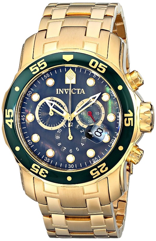 Photo 1 of INVICTA MENS PRO DIVER SCUBA SWISS CHRONOGRAPH BLACK DIAL GREEN 18K GOLD PLATED WATCH MODEL #80047