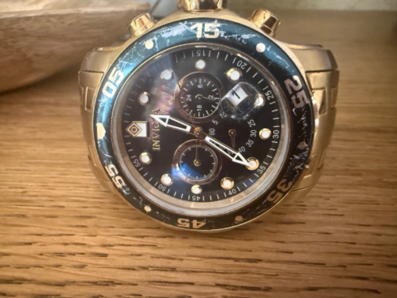 Photo 1 of INVICTA MENS PRO DIVER SCUBA SWISS CHRONOGRAPH BLACK DIAL GREEN 18K GOLD PLATED WATCH MODEL #80047