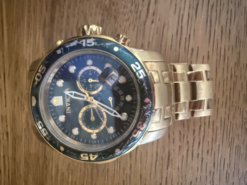 Photo 1 of INVICTA MENS PRO DIVER SCUBA SWISS CHRONOGRAPH BLACK DIAL GREEN 18K GOLD PLATED WATCH MODEL #80047