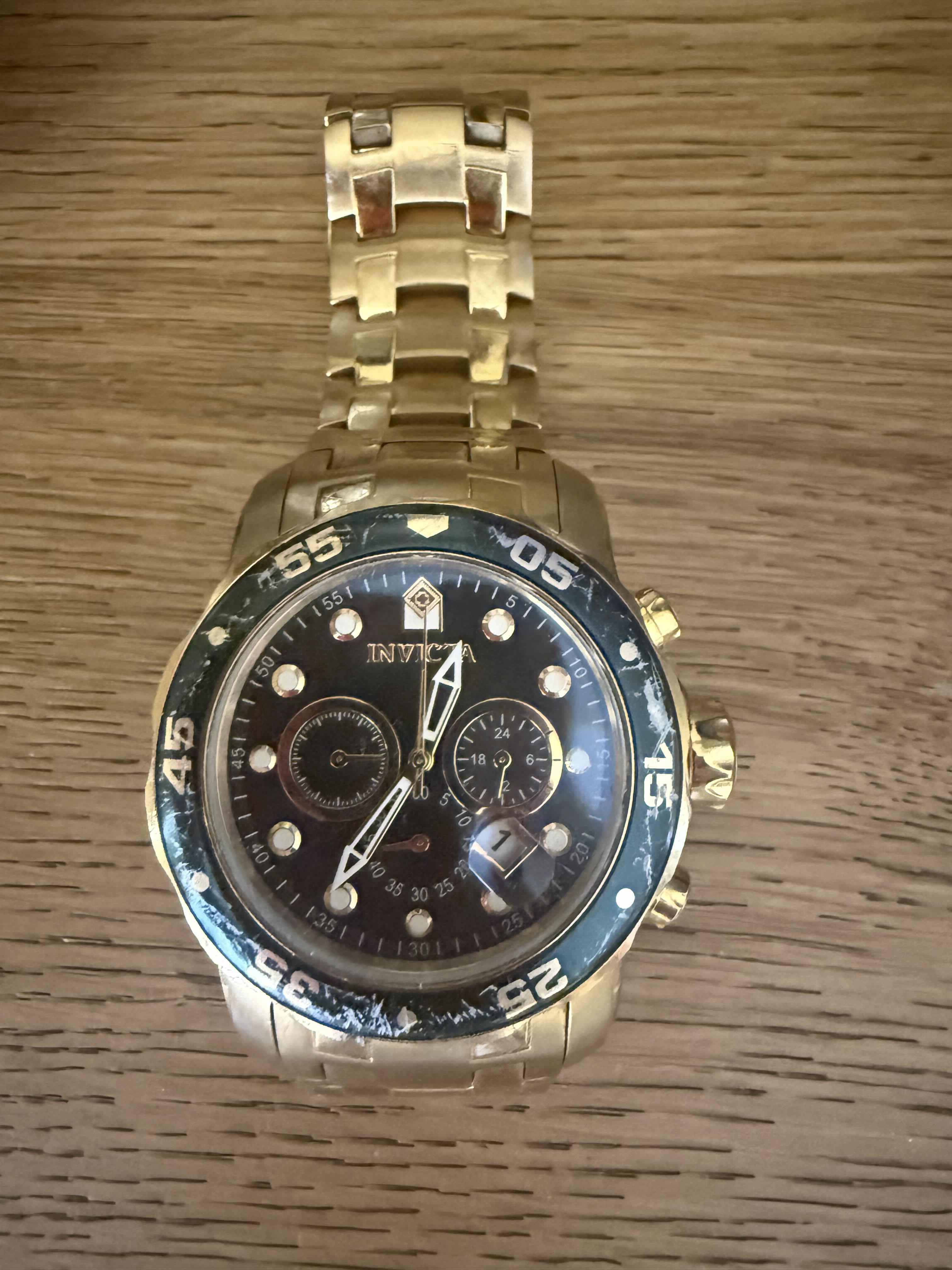 Photo 1 of INVICTA MENS PRO DIVER SCUBA SWISS CHRONOGRAPH BLACK DIAL GREEN 18K GOLD PLATED WATCH MODEL #80047