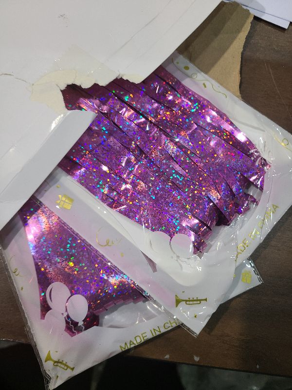 View 2 of 2 Pack Glitter Pink Backdrop, 3.28 FT x 7.05 FT Birthday Party Decorations, Laser Pink Fringe Curtains Foil Streamer Tinsel, Pink Curtains Photo Backdrop Happy Birthday Backdrop