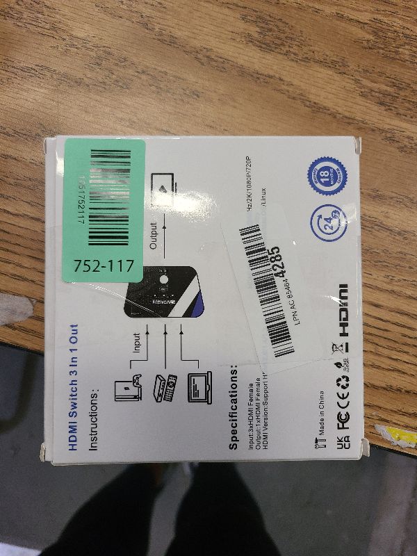 Photo 1 of [Upgrade] HDMI Switch 3 in 1 Out, 4K@60Hz HDMI 2.0 Switch Splitter with 2.6FT Long HDMI Cable, 3-Port HDMI Switcher Selector, Supports 4K 30Hz 3D 1080P HDCP2.2 for PS5 Xbox DVD Player Fire Stick PC