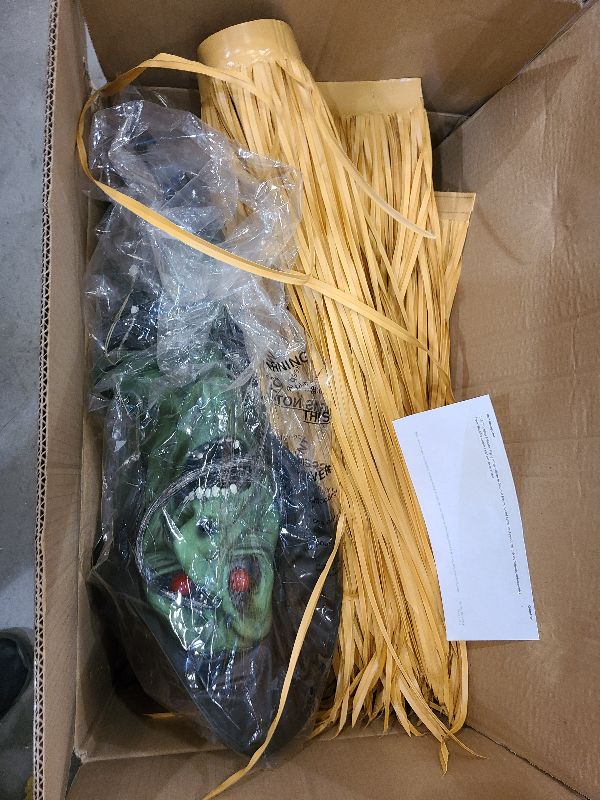 Photo 1 of 10.5FT Outdoor Animated Flying Witch Halloween Decor on Broom, Sound Activation,Eyes Glowing,Scary Sounds, Animatronics Hover Witch for Garden Yard Lawn Decorations