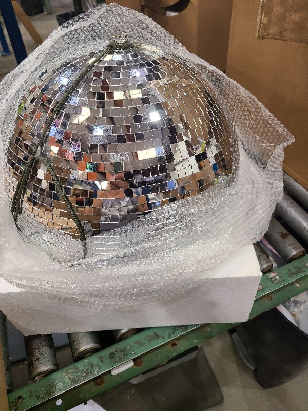 Photo 1 of 16inch Large Mirror Disco Ball - Hanging Big Disco Ball for Party Decorations, DJ Clubs, Weddings, Bars, Holiday Events, and Stage Decor with 15pcs Replacement Mirrors