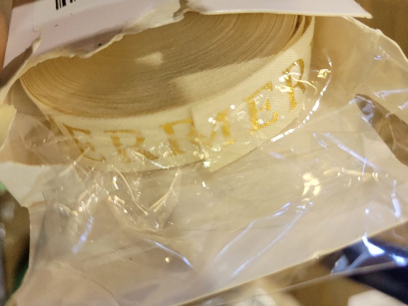 View 2 of 10 Yard Christmas Cotton Ribbon - Glitter, Elegant, Merry, Natural for Craft Gift Wrapping (Golden)
