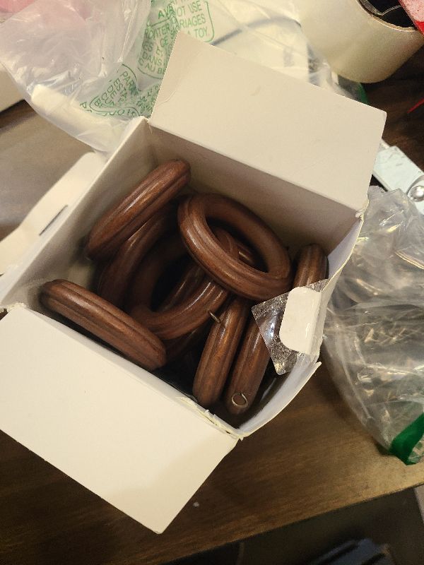 Photo 1 of 16 Pack Curtain Rod Rings Wooden with Drapery Clips 2.95 Inch Outer Diameter Beech Wood Carved Drapes Rings 1.7 Inch Interior Diameter for 1-1.5 Inch Curtain Rod Pole (Black)