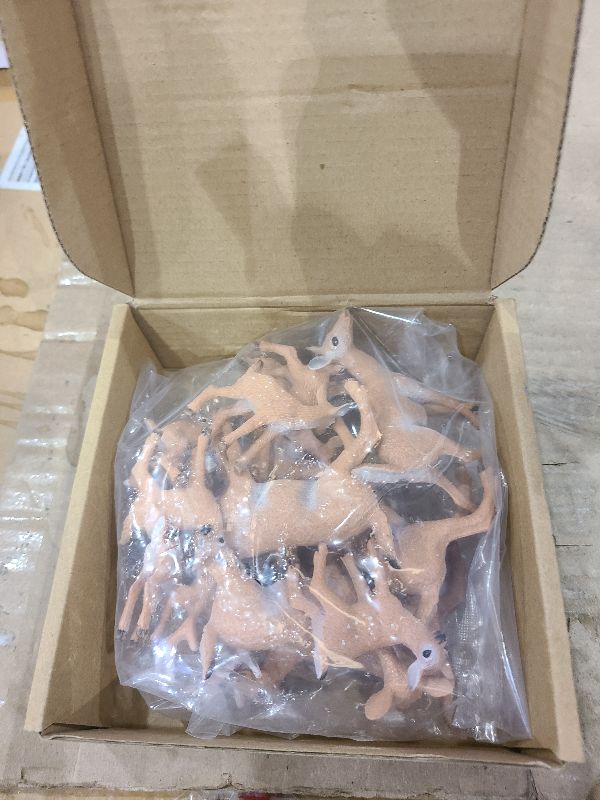 Photo 1 of 12 Pieces Deer Figurines Toy Realistic Deer Family Figurines Forest Animals Figures Miniature Woodland Creatures Miniature Cake Toppers for Christmas Birthday Party Bridal Shower