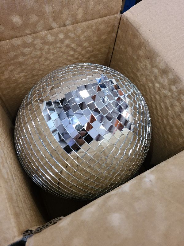 Photo 1 of 10-Inch Silver Mirror Disco Ball - The Ultimate Party Decoration for Wedding - Transform Your Event with Dazzling Light Reflections - Ideal for Dance Parties and Special Occasions - Silver