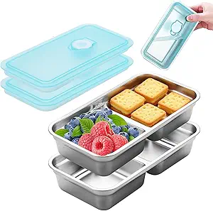Photo 1 of 2 Pack Stainless Steel Snack Containers Reusable, Grab and Go 2 Compartment Food Storage Meal Prep Containers with Leakproof Lids for Travel and Outdoor Camping School Lunch Dishwasher Safe 7.9" Size
