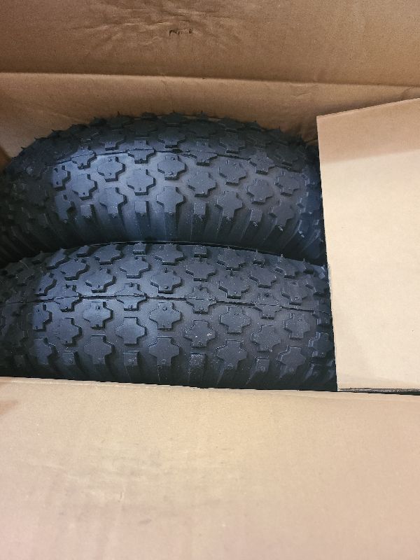 Photo 1 of 2-Pack of 4.80/4.00-8 Pneumatic Tire and Wheel,2PR (Air Filled)- 5/8"or 3/4" Powdered Metal bushings and 3"or 6"Center Hub,for Wheelbarrow,Garden and Utility Cart,Trolley,Wagon and More (MYTT4008-2)