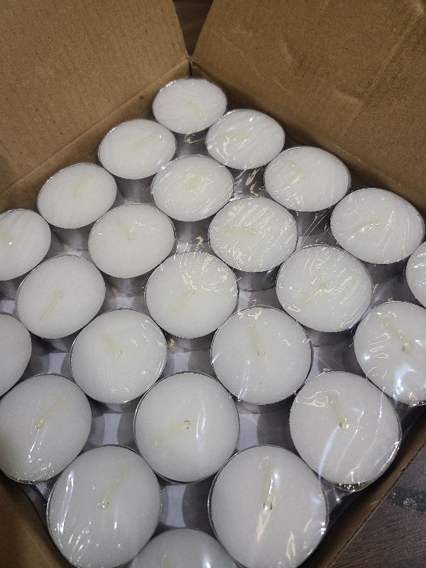 Photo 1 of 100 Pack Tealight Candles in Metal Cups - Clean White Unscented with 6 Hour Long Burning Time - Votive Candles Bulk for Romantic Dinner, Weddings, Spa & Hotels by PARNOO