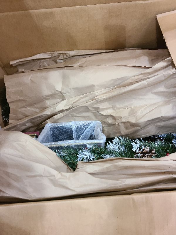 Photo 1 of 2 Pack 4 Ft Entrance Christmas Tree in Wood-Like Box Base, Artificial Potted Xmas Tree with 60 LEDs Warm White Light Timer Waterproof Battery Box 140 White Tipped Branches Pinecones Berries for Door