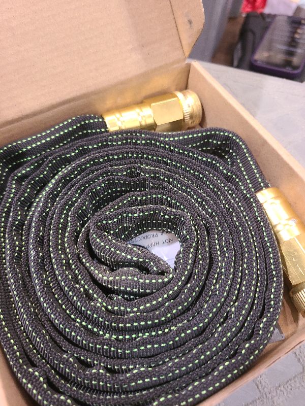 Photo 1 of 10FT Lightweight Garden Hose,Flexible Water Hose with Solid Brass Head,Kink-Free,Collapsible Hose,High Pressure Flat Water Hose for RV,Boat,Car Wash,Garden,Yard,Camper,Outdoor (GreenBlack, 10 feet)