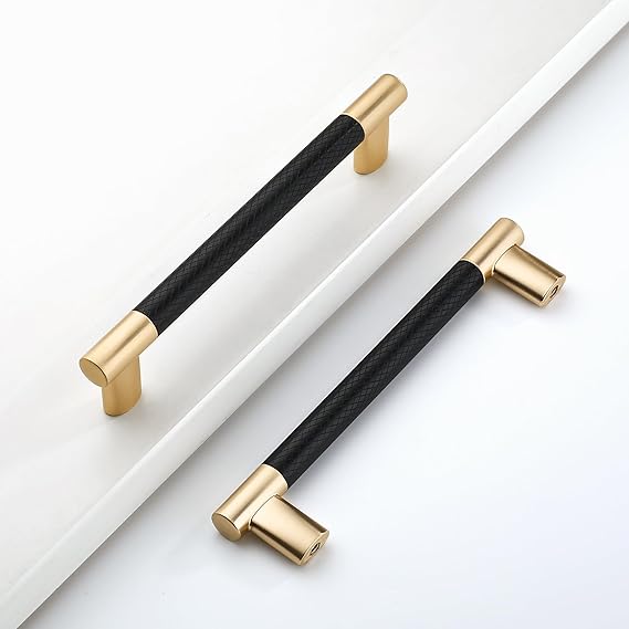 Photo 1 of 10 Pack Black and Gold 5 Inch(128mm) Hole Center Knurled Kitchen Cabinet Handles Cabinet Pulls Kitchen Drawer Pulls Finish 6" Hardware Dresser Handles Bathroom Cabinets Handles