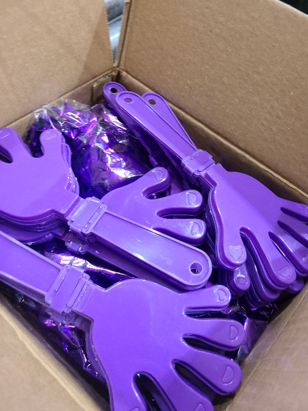 Photo 1 of 24 Pcs Cheerleading Pom Poms and Hand Clappers Noisemakers Set for Team Spirit Items Sporting Events Football Baseball Cheering Essentials Party Favors Dance?Purple?