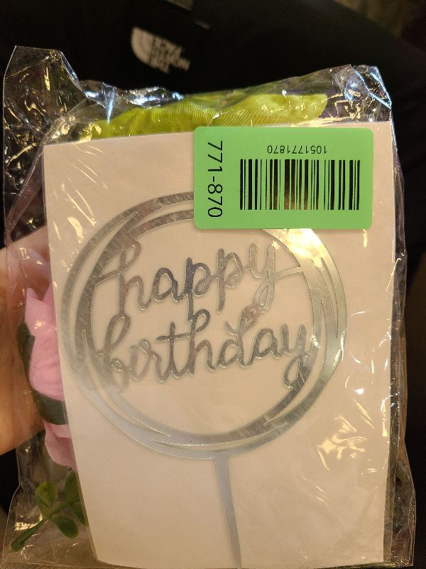 Photo 1 of 14 PCS Flower Cake Toppers Butterfly Cake Decorations Happy Birthday Cake Toppers with Artificial Pink Rose Flowers Eucalyptus Butterflies for Birthday Wedding Supplies (Pink)