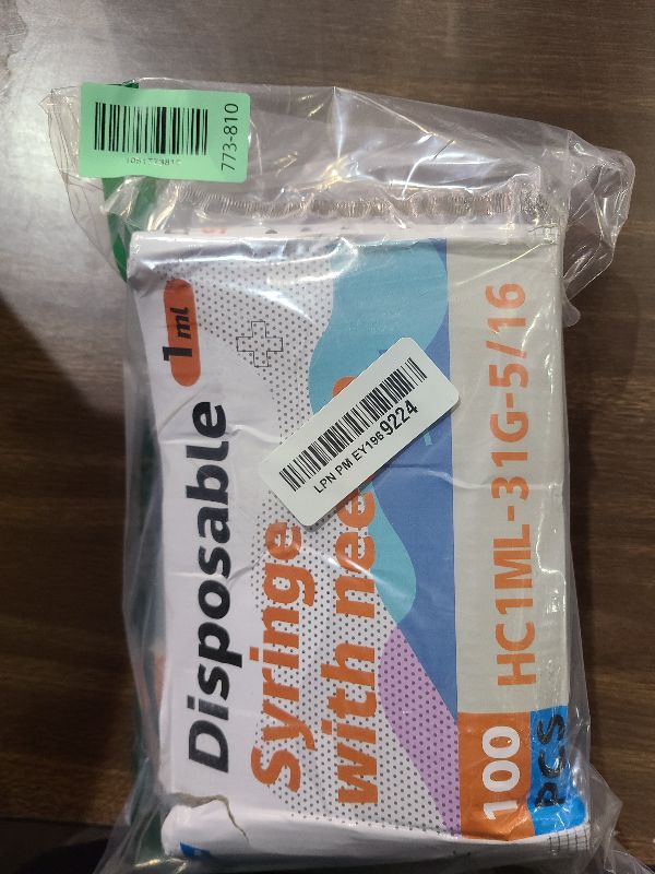 Photo 1 of 1ml 31G 5/16 Inch 8mm Syringe, U-100 Lab Syringes Individually Wrapped, Pack of 100