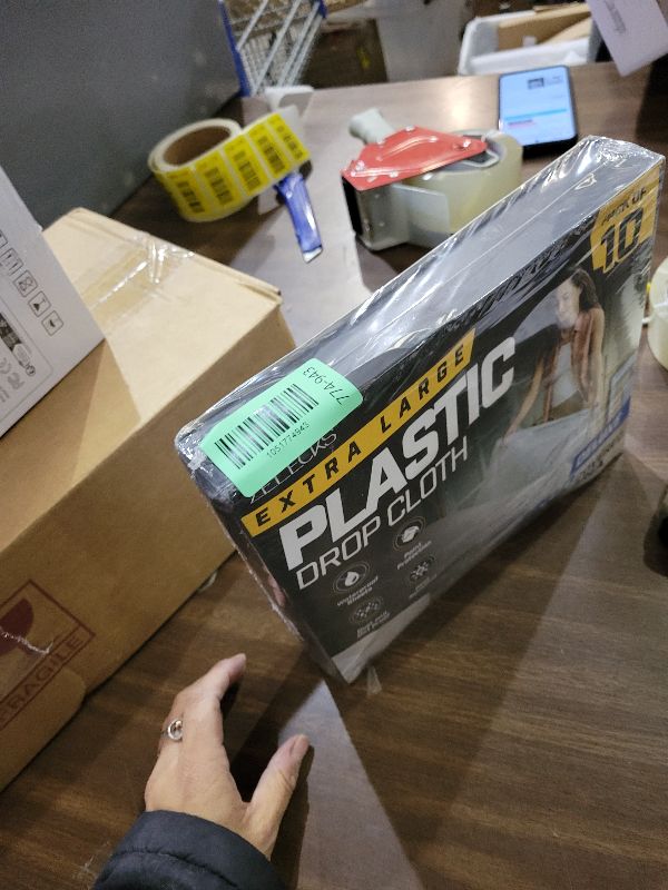 Photo 1 of 12 x 10 FT 10 Pack Extra Large Painter’s Plastic Drop Cloth Painting Sheet - Light and Durable Dust Cover - Clear Plastic Sheet-Plastic Sheeting - Paint Drop Cloth - Floor Protector