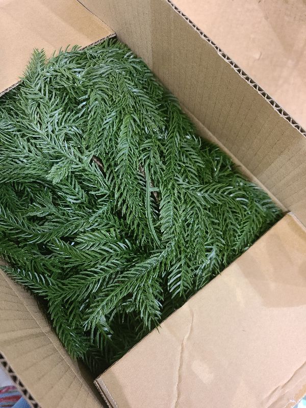 Photo 1 of 12FT(2*6FT) Christmas Norfolk Pine Garland, Soft Real Touch Faux Green Garlands, Holiday Decor Winter Artificial Greenery Garland for Mantle, Stairs, Table, Fireplace, Indoor Outdoor Xmas Decorations
