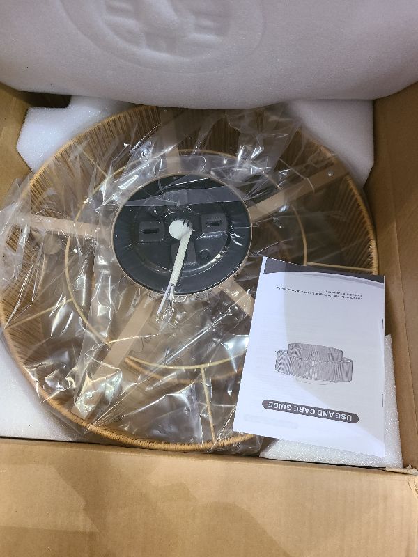 Photo 1 of 20 Inch Boho Caged Ceiling Fans with Lights Flush Mount, Layered Rattan Ceiling Fan with Light Remote Control with Reversible 6 Speeds for Bedroom, Nursery, Living Room, E12 Base, Indoor