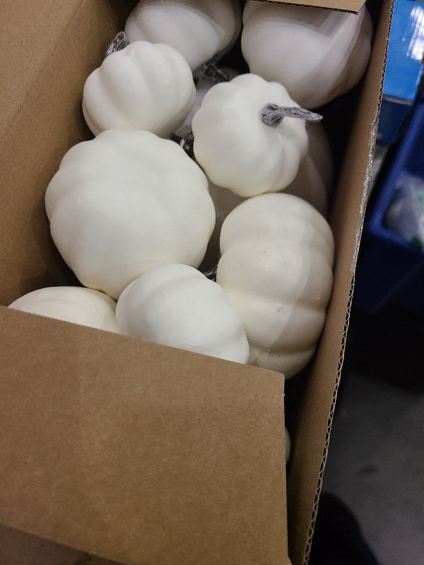 Photo 1 of 12 PCS Artificial White Pumpkins, Assorted Sizes Artificial Pumpkins Fall Autumn Decor Fake Faux Rustic Harvest Farmhouse for Halloween Thanksgiving Fall Autumn Season Decorations