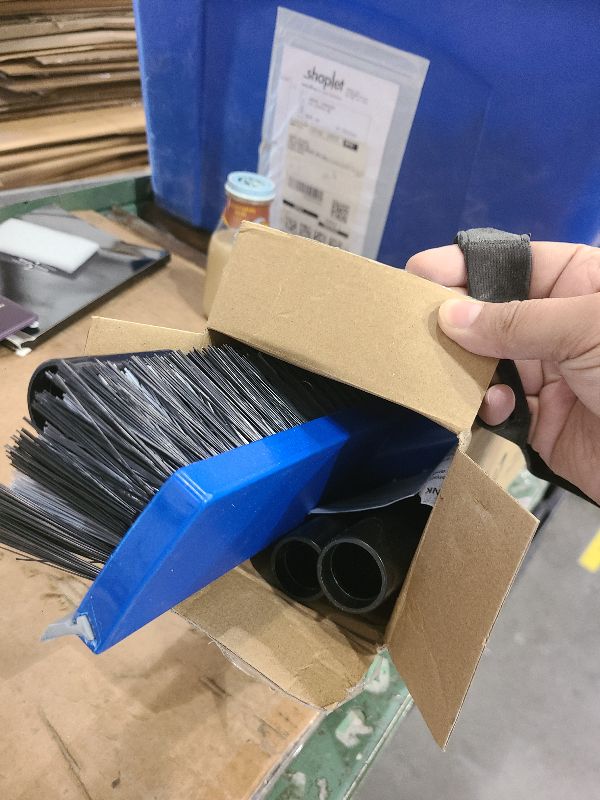 Photo 1 of 16 Inch Push Broom Outdoor 2 in 1 with Rubber Squeegee and Stiff Bristle Deck Brush 58" Long Handle for Deck Patio Garage Warehouse Driveway Concrete Floor Cleaning Scrubbing(Blue)