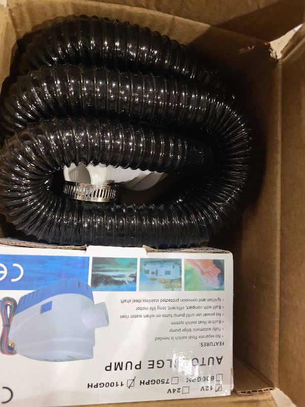 Photo 1 of 1-1/8 Inch Bilge Pump Plumbing Kit, 1100gph Electric 12v Automatic Boat Bilge Water Pump, 6 FT Hose, 2 Stainless Steel Clamps and Thru-Hull Fitting (Black with Auto Pump)