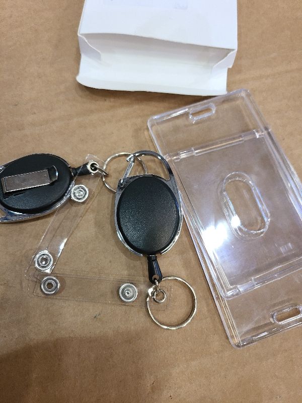 Photo 1 of 2 Set Badge Holder Retractable Clip Heavy Duty Badge Reel with Acrylic Clear Vertical ID Card Badge Holders for Work Office Nurse Teacher Student