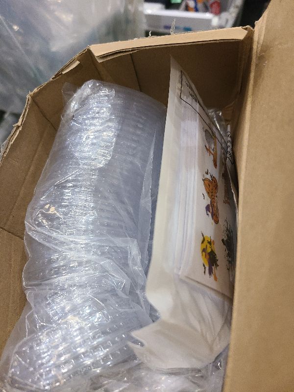 Photo 1 of 200 Pcs Halloween Shot Cups with Lids 2 oz Plastic Shot Glasses and 200 Pcs Fun Pumpkin Ghost Halloween Stickers Disposable Halloween Condiment Containers for Halloween Thanksgiving Party