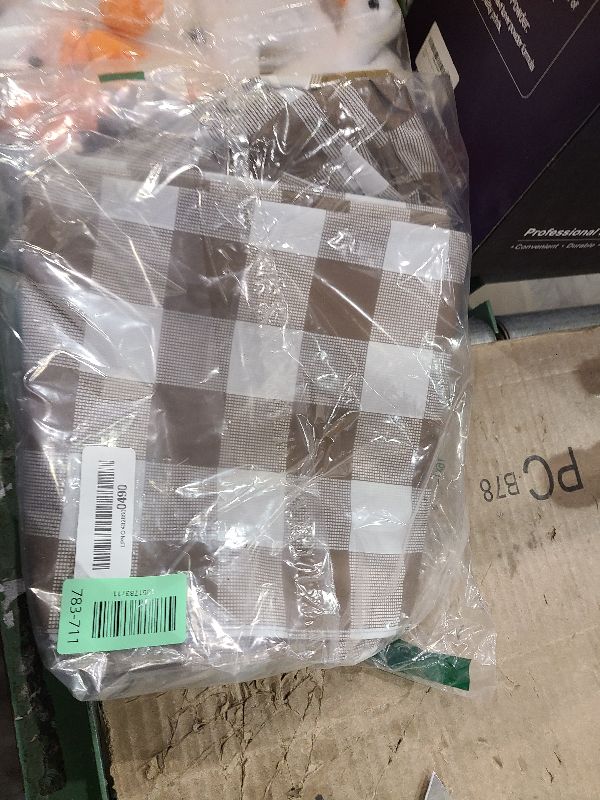 Photo 1 of 2 Pack Khaki Gingham Tablecloth, 54 x 108 Inches Khaki and White Checkered Tablecloths Plastic Table Cloth Disposable Picnic Tablecovers for Rectangle Table